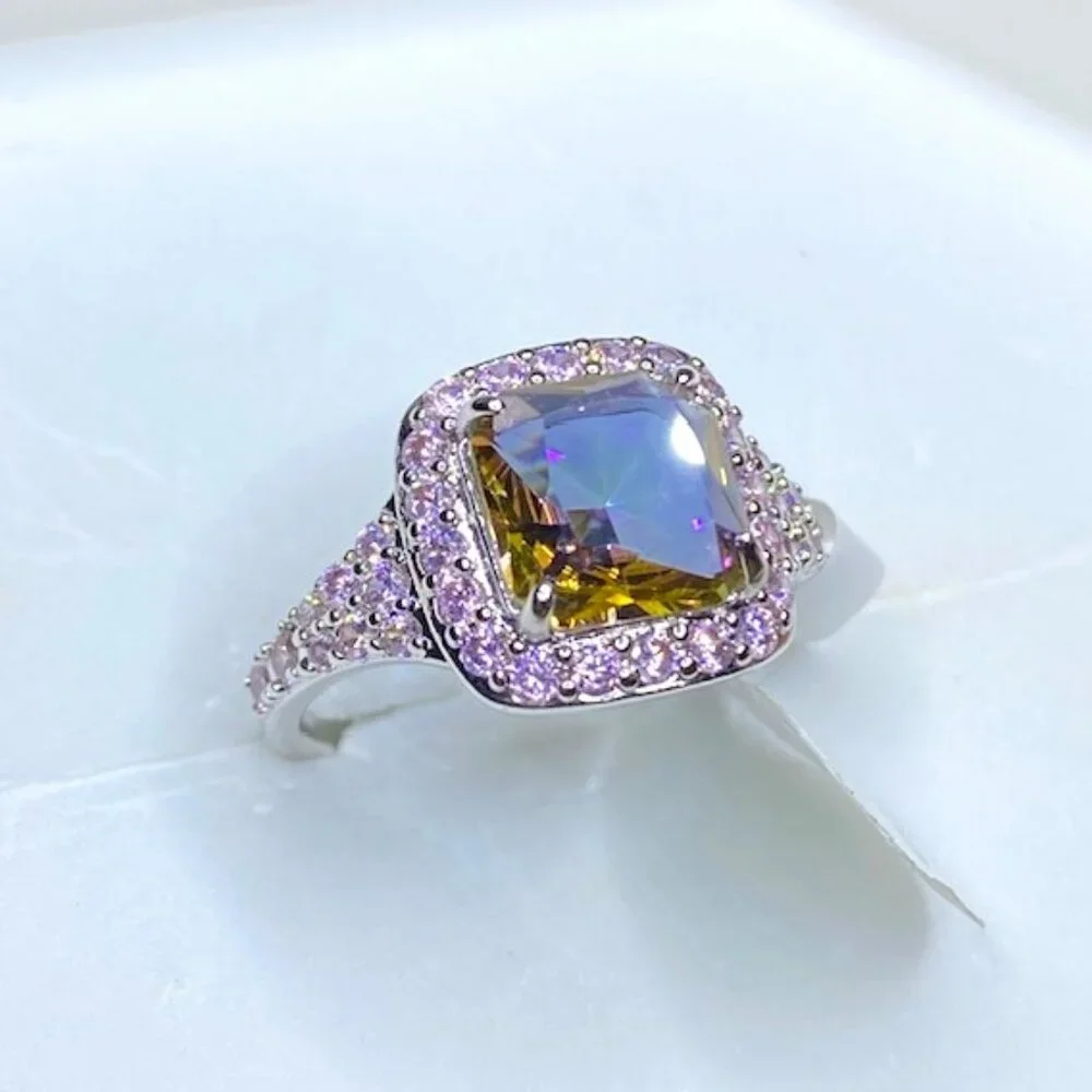 Yellow Rainbow Topaz Statement Ring RBP6657 Sparkling with Love Size 8 - Picture 1 of 6